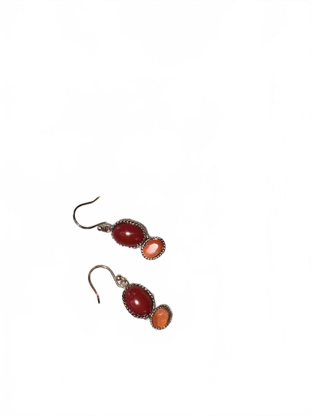 Monet Vintage Red and Orange Stone Dangle Earrings with Silver-Tone Setting